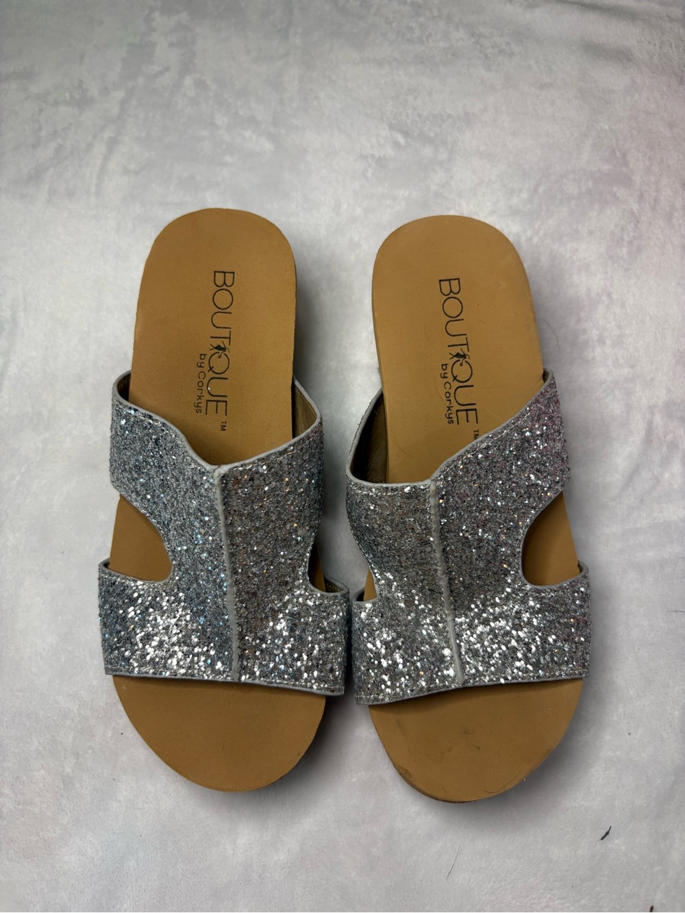 Silver Glitter Slide Sandals